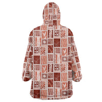 Vintage Aloha Block Quilt Wearable Blanket Hoodie Red Inspired Lei Motifs LT9 - Polynesian Pride