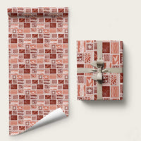 Vintage Aloha Block Quilt Wrapping Paper Red Inspired Lei Motifs - Polynesian Pride