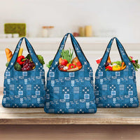 Vintage Hawaiian Quilting Patterns Grocery Bag Blue Style Tribal Fabric Patchwork - Polynesian Pride