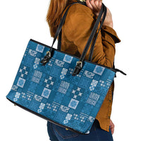 Vintage Hawaiian Quilting Patterns Leather Tote Bag Blue Style Tribal Fabric Patchwork - Polynesian Pride