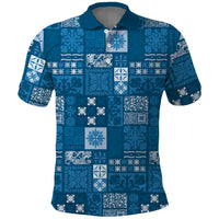 Vintage Hawaiian Quilting Patterns Polo Shirt Blue Style Tribal Fabric Patchwork - Polynesian Pride