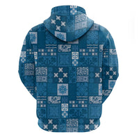 Vintage Hawaiian Quilting Patterns Zip Hoodie Blue Style Tribal Fabric Patchwork - Polynesian Pride