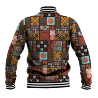Vintage Hawaiian Quilting Patterns Baseball Jacket Brown Style Tribal Fabric Patchwork - Polynesian Pride