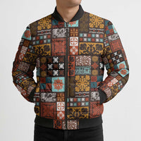 Vintage Hawaiian Quilting Patterns Bomber Puffer Jacket Brown Style Tribal Fabric Patchwork - Polynesian Pride