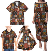 Vintage Hawaiian Quilting Patterns Family Matching Puletasi and Hawaiian Shirt Brown Style Tribal Fabric Patchwork - Polynesian Pride