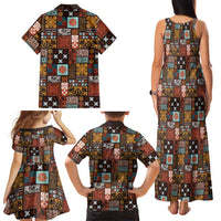 Vintage Hawaiian Quilting Patterns Family Matching Tank Maxi Dress and Hawaiian Shirt Brown Style Tribal Fabric Patchwork - Polynesian Pride