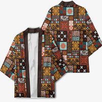 Vintage Hawaiian Quilting Patterns Kimono Brown Style Tribal Fabric Patchwork - Polynesian Pride
