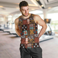 Vintage Hawaiian Quilting Patterns Men Tank Top Brown Style Tribal Fabric Patchwork - Polynesian Pride