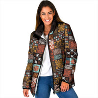 Vintage Hawaiian Quilting Patterns Padded Jacket Brown Style Tribal Fabric Patchwork - Polynesian Pride