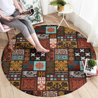 Vintage Hawaiian Quilting Patterns Round Carpet Brown Style Tribal Fabric Patchwork - Polynesian Pride
