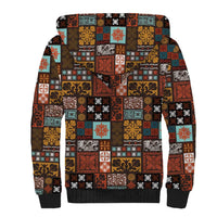 Vintage Hawaiian Quilting Patterns Sherpa Hoodie Brown Style Tribal Fabric Patchwork - Polynesian Pride