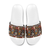 Vintage Hawaiian Quilting Patterns Slide Sandals Brown Style Tribal Fabric Patchwork - Polynesian Pride