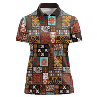 Vintage Hawaiian Quilting Patterns Women Polo Shirt Brown Style Tribal Fabric Patchwork - Polynesian Pride