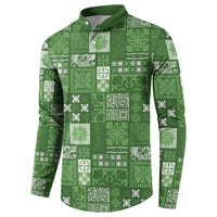 Vintage Hawaiian Quilting Patterns Button Sweatshirt Green Style Tribal Fabric Patchwork - Polynesian Pride