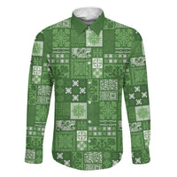 Vintage Hawaiian Quilting Patterns Family Matching Short Sleeve Bodycon Dress and Hawaiian Shirt Green Style Tribal Fabric Patchwork LT9 Dad's Shirt - Long Sleeve Green - Polynesian Pride