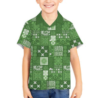 Vintage Hawaiian Quilting Patterns Family Matching Short Sleeve Bodycon Dress and Hawaiian Shirt Green Style Tribal Fabric Patchwork LT9 Son's Shirt Green - Polynesian Pride