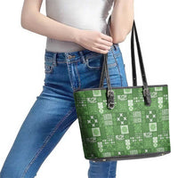 Vintage Hawaiian Quilting Patterns Leather Tote Bag Green Style Tribal Fabric Patchwork LT9 - Polynesian Pride