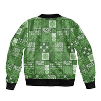 Vintage Hawaiian Quilting Patterns Sleeve Zip Bomber Jacket Green Style Tribal Fabric Patchwork LT9 - Polynesian Pride