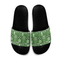 Vintage Hawaiian Quilting Patterns Slide Sandals Green Style Tribal Fabric Patchwork - Polynesian Pride