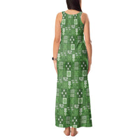 Vintage Hawaiian Quilting Patterns Tank Maxi Dress Green Style Tribal Fabric Patchwork - Polynesian Pride