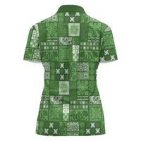 Vintage Hawaiian Quilting Patterns Women Polo Shirt Green Style Tribal Fabric Patchwork - Polynesian Pride