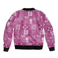 Vintage Hawaiian Quilting Patterns Bomber Jacket Pink Style Tribal Fabric Patchwork - Polynesian Pride