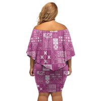 Vintage Hawaiian Quilting Patterns Family Matching Off Shoulder Short Dress and Hawaiian Shirt Pink Style Tribal Fabric Patchwork - Polynesian Pride