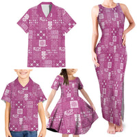 Vintage Hawaiian Quilting Patterns Family Matching Tank Maxi Dress and Hawaiian Shirt Pink Style Tribal Fabric Patchwork - Polynesian Pride