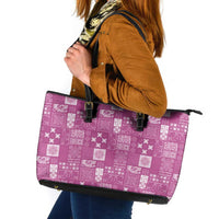 Vintage Hawaiian Quilting Patterns Leather Tote Bag Pink Style Tribal Fabric Patchwork - Polynesian Pride