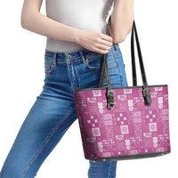 Vintage Hawaiian Quilting Patterns Leather Tote Bag Pink Style Tribal Fabric Patchwork - Polynesian Pride