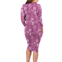 Vintage Hawaiian Quilting Patterns Long Sleeve Bodycon Dress Pink Style Tribal Fabric Patchwork - Polynesian Pride
