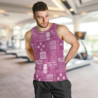 Vintage Hawaiian Quilting Patterns Men Tank Top Pink Style Tribal Fabric Patchwork - Polynesian Pride