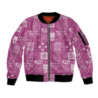 Vintage Hawaiian Quilting Patterns Sleeve Zip Bomber Jacket Pink Style Tribal Fabric Patchwork - Polynesian Pride