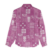 Vintage Hawaiian Quilting Patterns Women Casual Shirt Pink Style Tribal Fabric Patchwork - Polynesian Pride