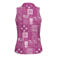 Vintage Hawaiian Quilting Patterns Women Sleeveless Polo Shirt Pink Style Tribal Fabric Patchwork - Polynesian Pride
