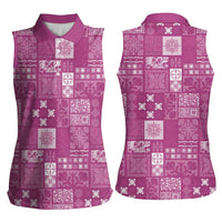 Vintage Hawaiian Quilting Patterns Women Sleeveless Polo Shirt Pink Style Tribal Fabric Patchwork - Polynesian Pride