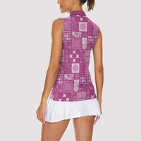 Vintage Hawaiian Quilting Patterns Women Sleeveless Polo Shirt Pink Style Tribal Fabric Patchwork - Polynesian Pride