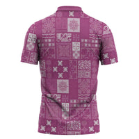 Vintage Hawaiian Quilting Patterns Zipper Polo Shirt Pink Style Tribal Fabric Patchwork - Polynesian Pride