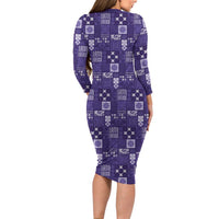 Vintage Hawaiian Quilting Patterns Family Matching Long Sleeve Bodycon Dress and Hawaiian Shirt Purple Style Tribal Fabric Patchwork LT9 - Polynesian Pride