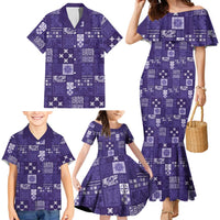 Vintage Hawaiian Quilting Patterns Family Matching Mermaid Dress and Hawaiian Shirt Purple Style Tribal Fabric Patchwork - Polynesian Pride