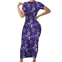 Vintage Hawaiian Quilting Patterns Family Matching Short Sleeve Bodycon Dress and Hawaiian Shirt Purple Style Tribal Fabric Patchwork LT9 Mom's Dress Purple - Polynesian Pride