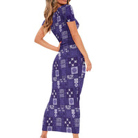 Vintage Hawaiian Quilting Patterns Family Matching Short Sleeve Bodycon Dress and Hawaiian Shirt Purple Style Tribal Fabric Patchwork LT9 - Polynesian Pride