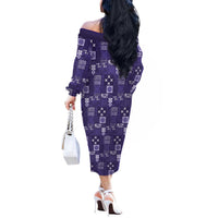 Vintage Hawaiian Quilting Patterns Off The Shoulder Long Sleeve Dress Purple Style Tribal Fabric Patchwork - Polynesian Pride