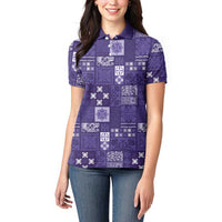 Vintage Hawaiian Quilting Patterns Women Polo Shirt Purple Style Tribal Fabric Patchwork - Polynesian Pride