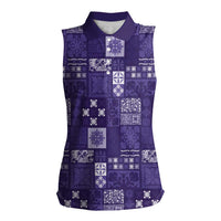 Vintage Hawaiian Quilting Patterns Women Sleeveless Polo Shirt Purple Style Tribal Fabric Patchwork - Polynesian Pride