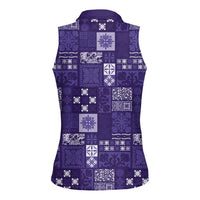 Vintage Hawaiian Quilting Patterns Women Sleeveless Polo Shirt Purple Style Tribal Fabric Patchwork - Polynesian Pride