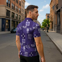 Vintage Hawaiian Quilting Patterns Zipper Polo Shirt Purple Style Tribal Fabric Patchwork - Polynesian Pride