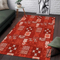 Vintage Hawaiian Quilting Patterns Area Rug Red Style Tribal Fabric Patchwork - Polynesian Pride