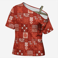 Vintage Hawaiian Quilting Patterns Cross Shoulder Shirt Red Style Tribal Fabric Patchwork - Polynesian Pride