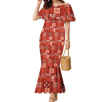 Vintage Hawaiian Quilting Patterns Family Matching Mermaid Dress and Hawaiian Shirt Red Style Tribal Fabric Patchwork - Polynesian Pride